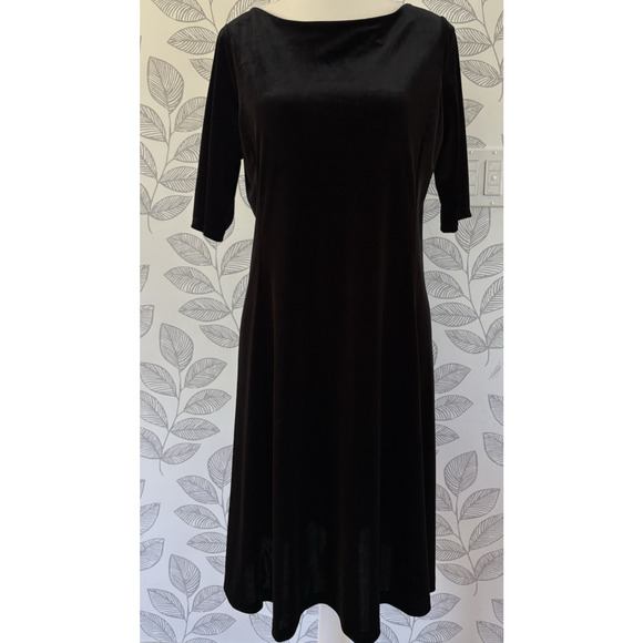 LANDS END Black Velvet Velour Dress Size MP 10-12 Holiday Party Formal Gothic - Picture 1 of 13